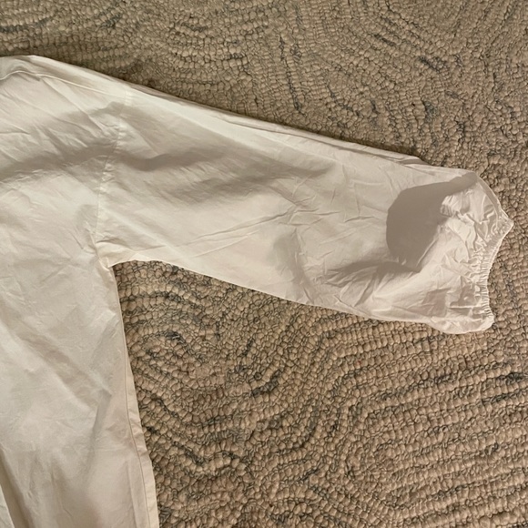 Loft Outlet White Button Up Puff Sleeve Curved Hem Collared Shirt - Picture 3 of 4